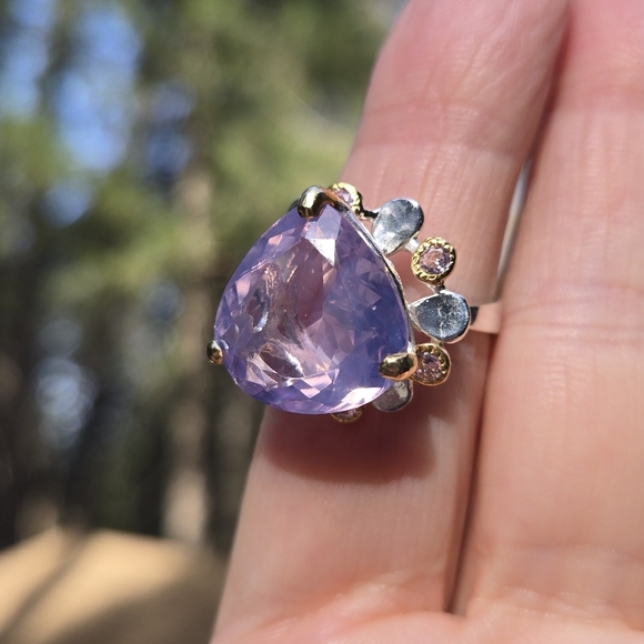 Lavender RARE Natural 16k quartz Sterling & Gold Ring Sz7 - Picture 7 of 14